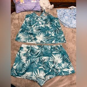 Tropical Teal Palm Print Cami & Shorts Set